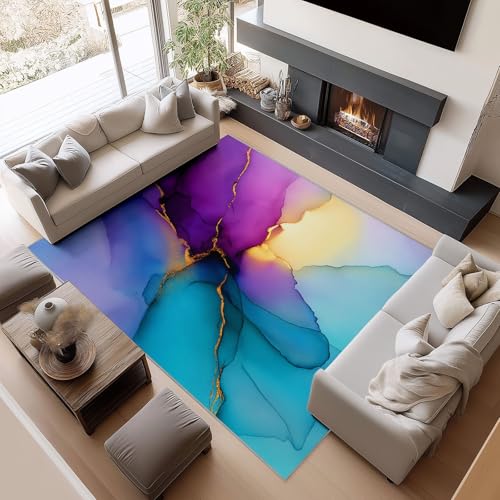 Tapis de salon bleu-violet avec dessin au trait abstrait moderne - 5