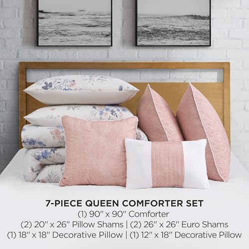 Lucky Brand Clarie Floral Comforter Set with Pillows - Full/Queen Size - 7 Piece Luxurious Bedding Ensemble