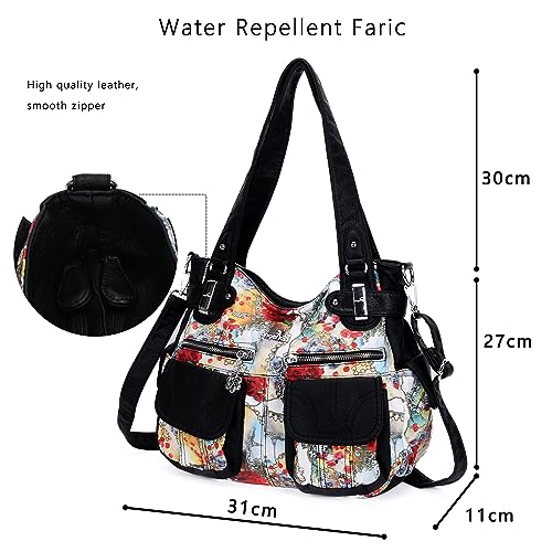 Image of Angel Kiss Women's Designer Handbag Large Double Zipper Multi Pocket Washed Leather Purse