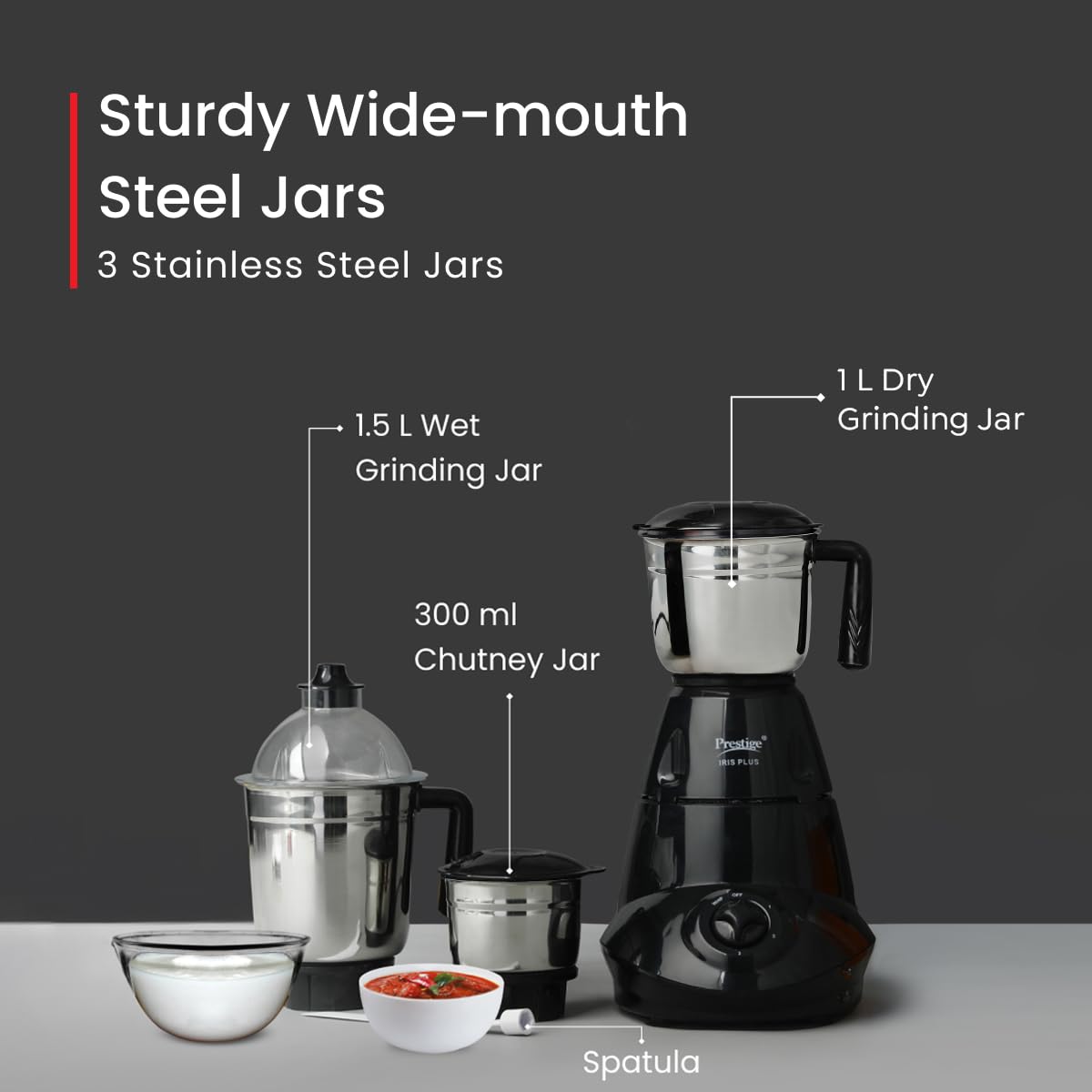 Prestige Iris Mixer Grinder - 3 Jars, 750W -2