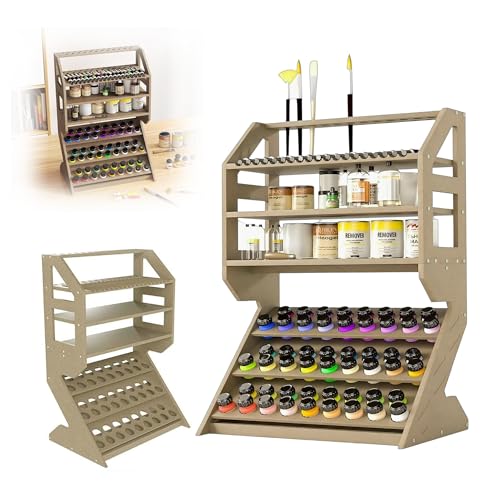 Image of uyoyous Wooden Paint Rack for Model Paints, Paint Rack Stand Painting Holder Organiser, Storage for Miniature Paints Set Art Tools