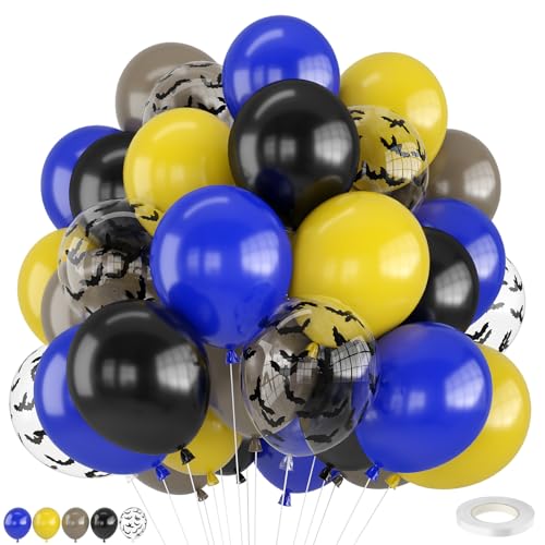 Black and Yellow Balloons 12 Inch Blue Yellow Black Gray Balloons with Confetti Balloon for Boys Birthday Halloween Party Decorations