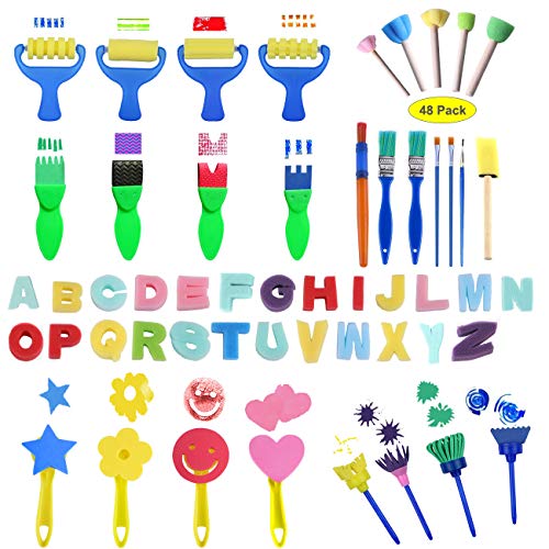 48Pcs Kids Paint Sponges,Sponge Painting Brushes Kids Painting Kits, Early Learning Flower Sponge
