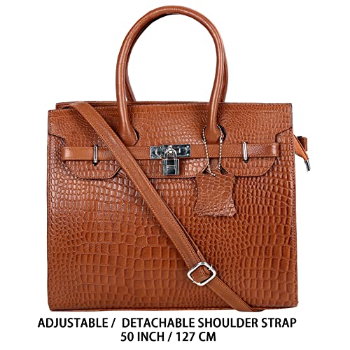 Image of RICHSIGN LEATHER ACCESSORIES Full-Grain Natural Cro Leather Top-Handle satchel Tote Handbags & Shoulder Sling Bags For Women Office Branded Stylish Size- L-12 X H-10 x W- 5 Inch
