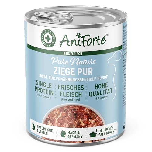AniForte Barf Hundefutter Nass Ziege Pur 6 x 400g – Fleisch Pur, Barffleisch für Hunde, Barffutter, Nassfutter getreidefrei & ohne Zusätze, Wet Dog Food Dosenfutter