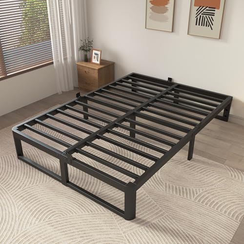 Image of ZTH Full Size Metal Platform Bed Frame 12 in, No Box Spring Needed, Black | Heavy duty support, Underbed storage, Noise-free design, Anti-slip clips, Rounded legs, Easy assembly, Headboard compatible