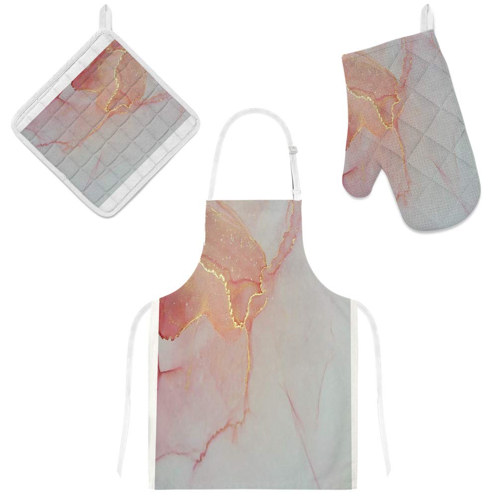 Tablier de cuisine avec poches et gant de cuisine anti-chaleur pour micro-ondes 3 pcs