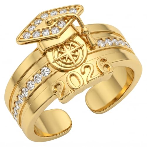 ARHTF 2026 Class Ring Graduation Rings for Her Class of 2026 Gold Personalized University Graduation Ring Class Rings for Women Men (Gold 8)