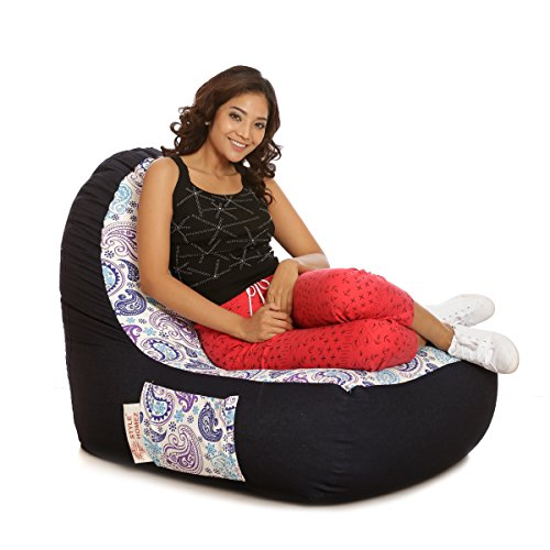 Image of Style Homez Urban Design Denim Canvas Paisley Printed Bean BagXXL Size Filled with Beans Fillers