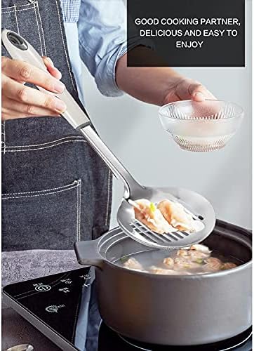 TENTA TENTA KITCHEN Stainless Steel Skimmer Strainer Professional Slotted Serving Ladle Spoon with High Heat Resistant Handle Cooking Strainer for Serving Peas Vegetables, Frying Food,14inch