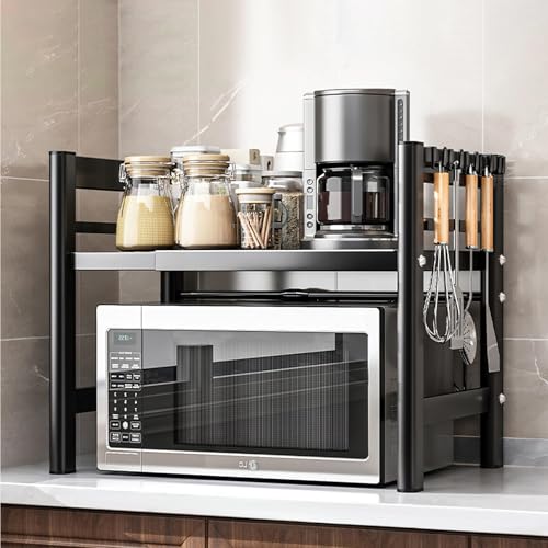 Auauraintt Erweiterbares Mikrowellen Regal,2 stufiges,Stehend Mikrowellenregal,mit 6 Haken,Flexibel Ausziehbar von 40-65cm,für Arbeitsplatte,Bäckereiregale,Küchenorganizer, (Schwarz) Auauraintt Erweiterbares Mikrowellen Regal,2 stufiges,Stehend Mikrowellenregal,mit 6 Haken,Flexibel Ausziehbar von 40-65cm,für Arbeitsplatte,Bäckereiregale,Küchenorganizer, (Schwarz)