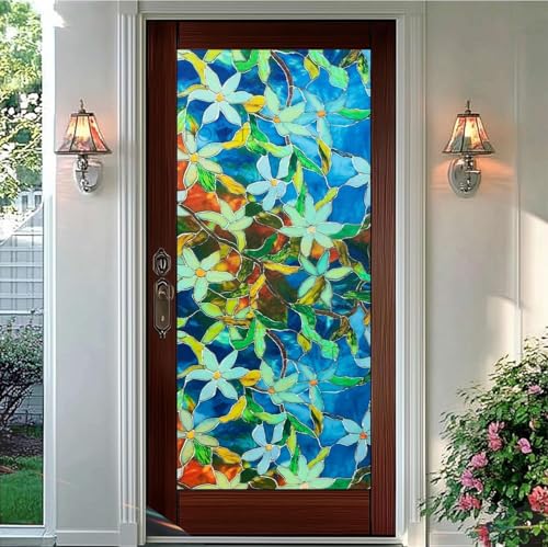 Image of HOME13 Window Privacy Film Frosted Glass Film Decorative Window Sticker Removable Window Film Home Office Privacy Film Window Coverings (Mystic Flower, 1 Feet by 7 Feet)