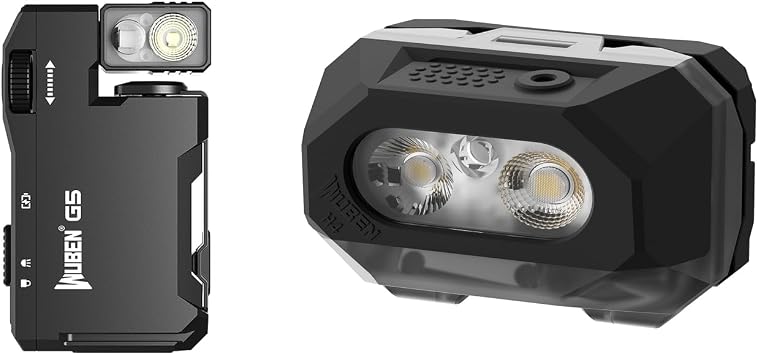 WUBEN G5 Rechargeable EDC Flashlight, 400 Lumens Dual Light Sources Mini Flashlight with RGB Light Bundle H4 LED Headlamp Rechargeable, 800 Lumens Super Bright
