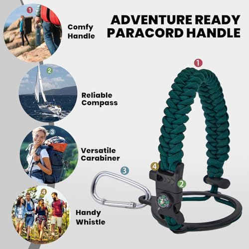 Image of RAYMYLO Insulated Water Bottle 24 oz, Triple Wall Vacuum Stainless Steel (Cold for 24Hrs, Hot for 12Hrs), Leak Proof & Non-BPA, Modern Water Flask Jug with Paracord Handle & Straw Spout Lids