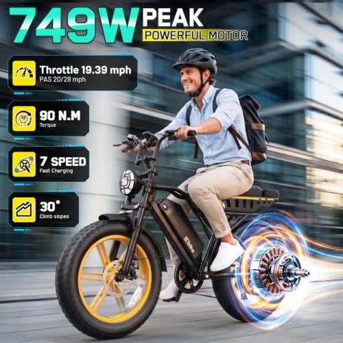 TST Electric Bike 48V 15/30Ah Battery, 749W Motor, 20 * 4.0 Fat Tire image 7