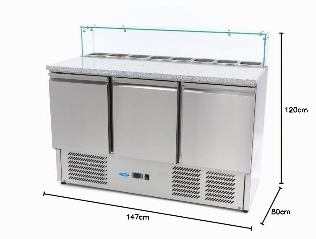 Maxima Réfrigérateur pour la préparation des pizzas - 137 cm - 3 portes - s'adapte à 8 x 1/6 GN - incl couvercle en verre