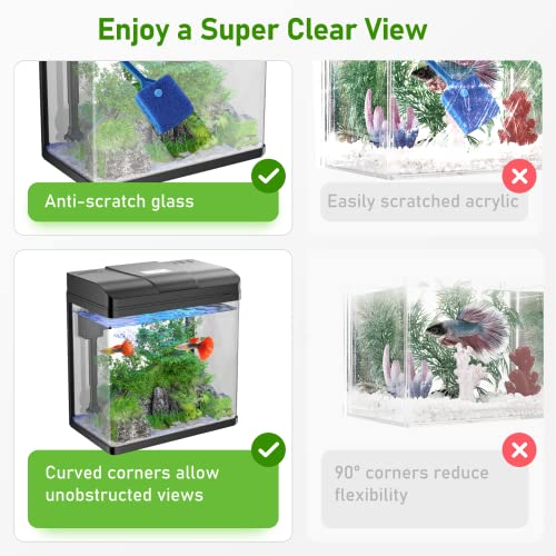 Pondon Fish Tank, 1.7 Gallon Glass Aquarium With Air Pump & Led Light & Filter, Small Fish Tank For Betta Fish Starter Kit (Black) #TOP2