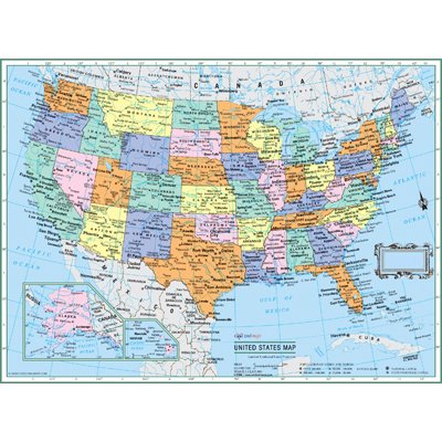 Coolowlmaps United States Wall Map Political Usa Color Poster W22"Xh17" - Large Type Rolled Paper #TOP6
