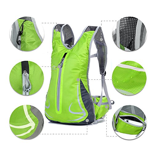 Mochila Ciclismo Impermeable Mujer 14L Bicicleta Bolso Ligero Ciclismo Accesorios Mochilas MTB Hombre Para Esqui Senderismo Trekking Viaje Correr Caminar Camping Trotar Corriendo Deporte,Verde