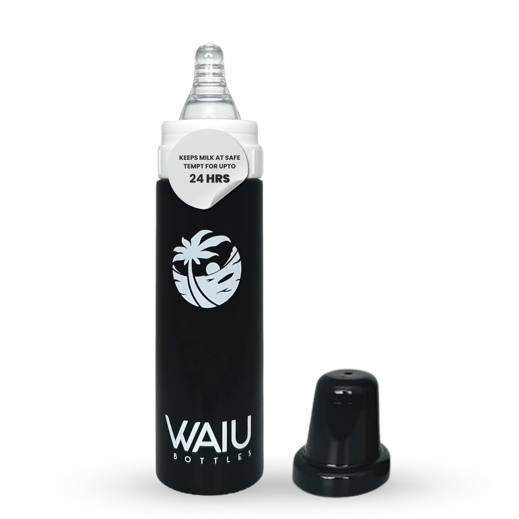 Waiu Insulated Stainless Steel Baby Bottle BPA-Free | Keeps Drinks Hot for 8 Hours, Cold for 24 Hours | 4 oz. (Black)