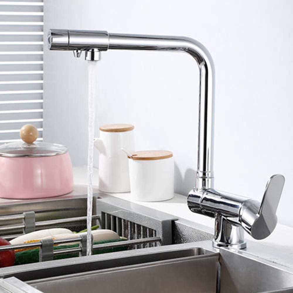 Robinet cuisine 3 voies pliable en laiton chrome eau chaude froide et filtrée