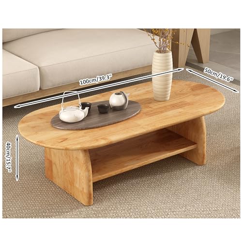 Table basse double couche 140 cm blanche en bois massif de salon