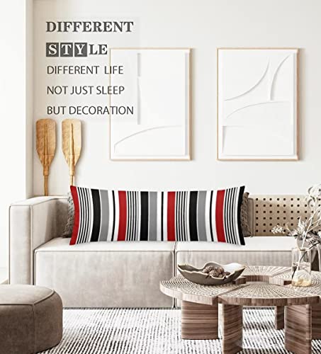 Abstract Stripes Body Pillow Cover Red And Black White Grey Striped Long Pillow Case With Zipper Decorative Soft Bedding Pillowcase Modern Stripe Pillow Covers For Couch,Bedroom,Home Gifts 20"X54" #TOP1