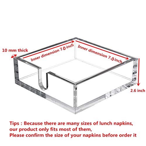 CY craft Acrylic Lunch Napkin Holder,Table Top Decorative Napkin Tray for Dining Table and Kitchen,Clear Luncheon Napkin Holder Tissue Dispenser, Horizontal Display,7.1 x 7.1 x 2.6 inches