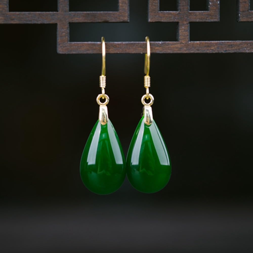 Green Long Dangle Teardrop Gemstone Earrings with Hook for Women Fishhook Dangle Earrings Boho Western Style Statement Earrings Green Glass Teardrop Earrings - Image 2