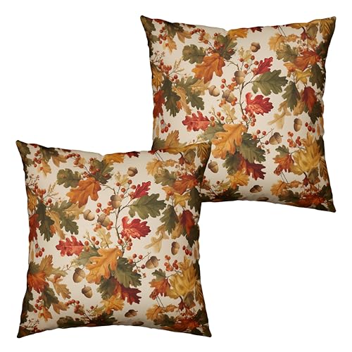 Kwlegh Set of 2 Fall Pillow Covers Colorful Maple Leaves Hazelnut Throw Pillow Covers Autumn Thanksgiving Pillowcase 18x18 Inch Double Sided Printing Cushion Case for Couch Sofa