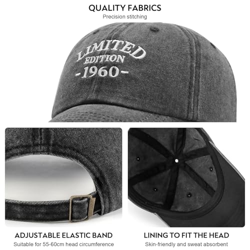 Image of 65th Birthday Gifts for Men Women, Happy 65th Birthday Decorations Men Women, 65 Year Old Man Gift Ideas, Vintage 1960 Birthday Baseball Caps Adjustable, Washed Cotton Hats for Dad Mom Husband Wife