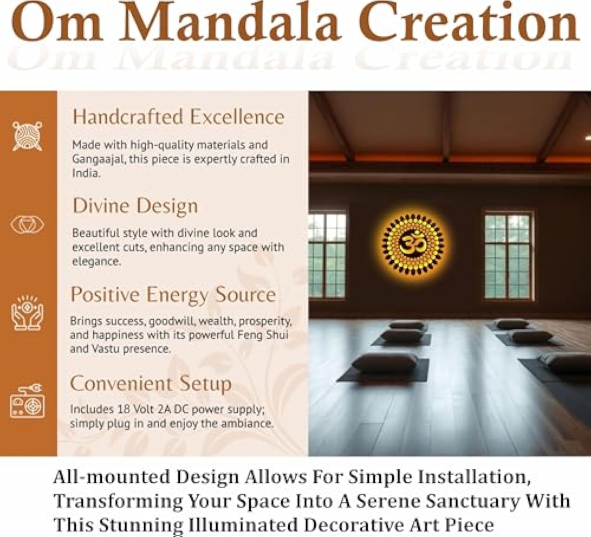 Wood Om Mandala Creation Wall Hanging Backlit Decor