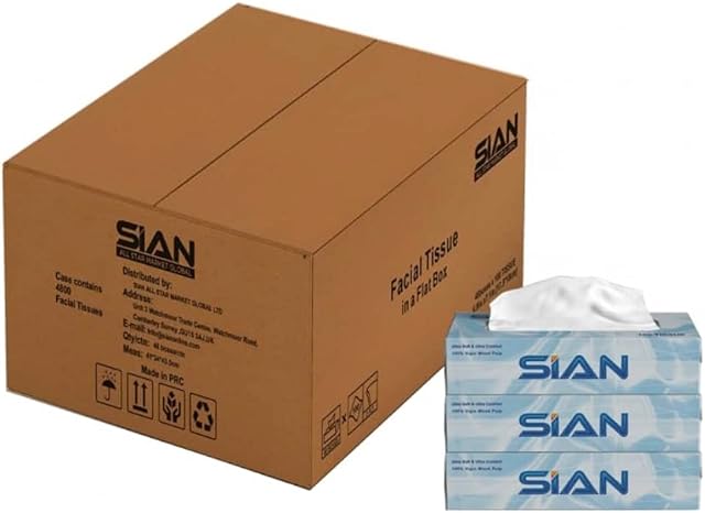 Sian, Ultra Soft Facial Tissue, 100% Virgin Wood Pulp, No Added Chemicals, Super Soft and Ultra Strong, 1 Carton x 48 Packs