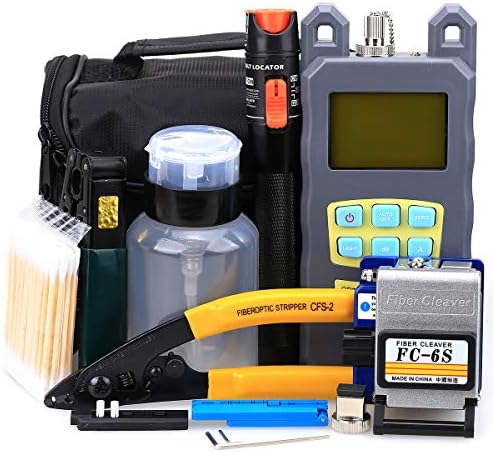 10KM FTTH Fiber Cold Connection Tool Kit 20 in 1 with FC-6S Fiber Cleaver Aluminum Visual Fault Locator Optical Power Meter Cable Tester Stripping Tool