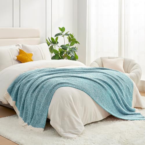 Image of Snuggle Sac Super Soft & Reversible Heather Teal Blue Throw - Oversized Cozy Knit Blanket for Bed, Sofa, Living Room, Twin Size (60x80 Inches)
