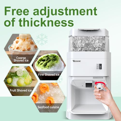 Vtsmax Electric Shaved Ice Machine, 300W Ice Shaver Machine, Thickness Adjustable Snow Cone Machine 881LBs/hr Rotate Speed & Strong Power for Home and Parties Events Snack Bar (6.9Qt)
