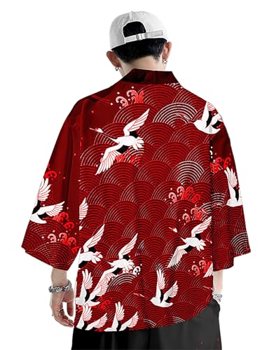 Image of DOVWOER Women's and Men Cardigan Jackets Japanese Kimono Casual Open Front Lightweight Coat