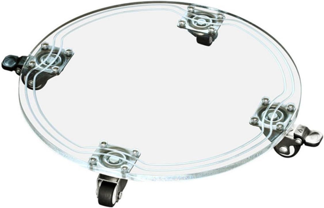 Kisangel Movable Flowerpot Tray with Wheels 26Cm Round Acrylic Plant Caddy for Indoor Outdoor Gardening Planter Base Storage Tray