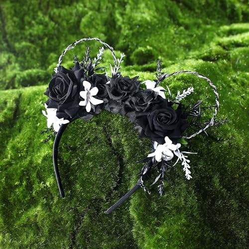 Handmade-LED-Light-Up-Flower-Mouse-Ear-Headband-Black-for-Womens-Themed-Parks-Weddings-and-Birthday-Hair-Accessories