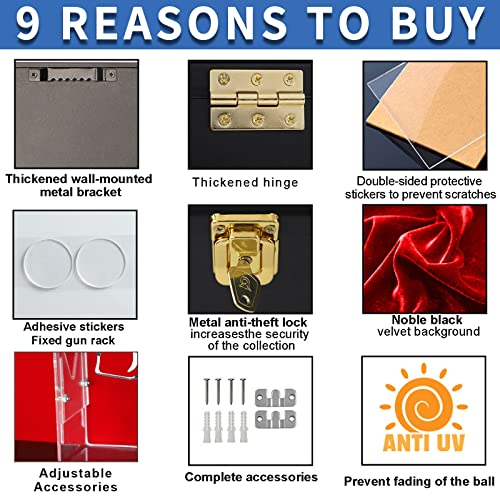 Horow Single Handgun Pistol Revolver Gun Display Case Wall Mount Lockable Black Felt Wood Cabinet W/ 98% Uv Protection Acrylic Clear Door Gun Shadow Box Stand Rack Holder #TOP3