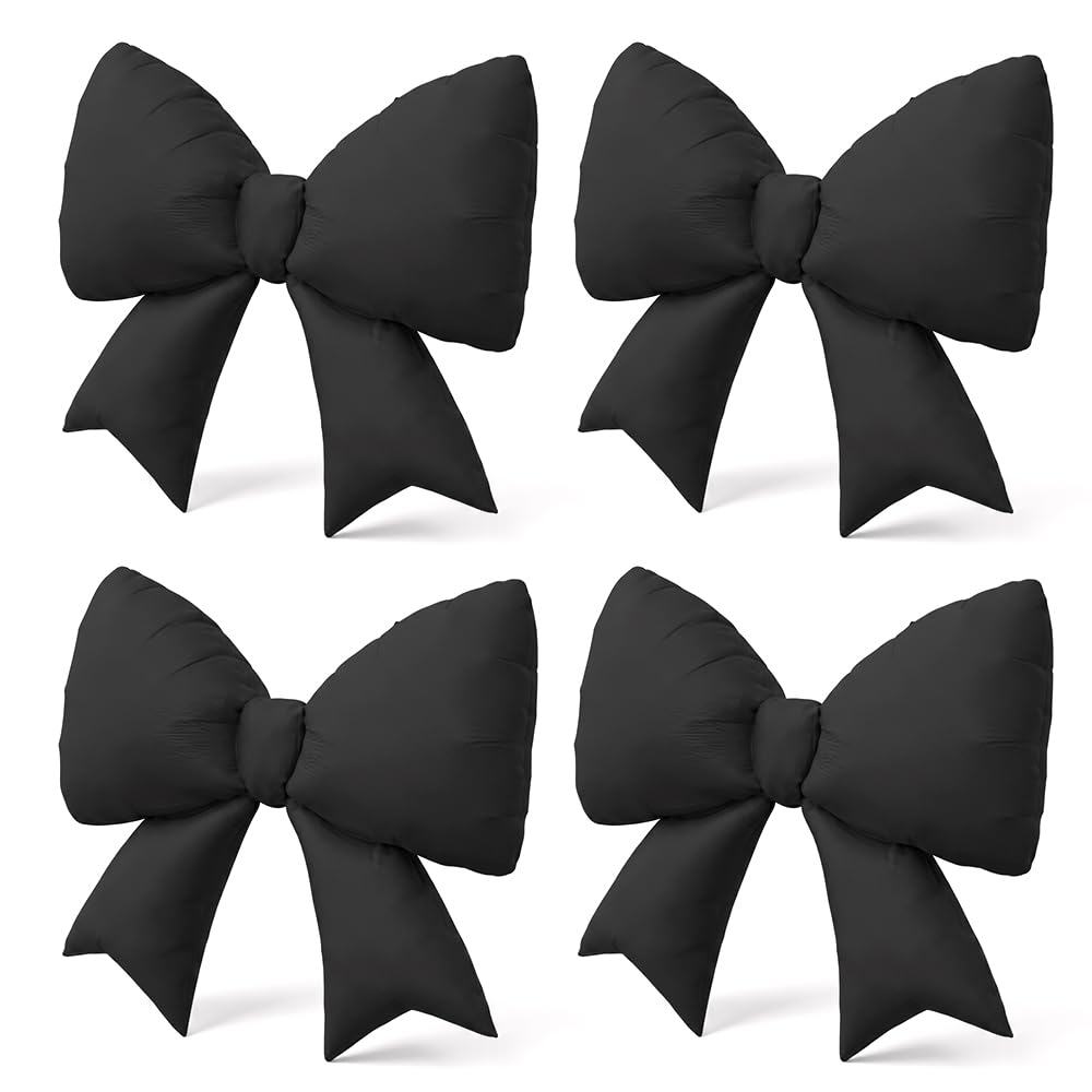 4PCS Giant Bow Balloons, Large Foil Bowknot Party Decorations（pink，black） (Black)
