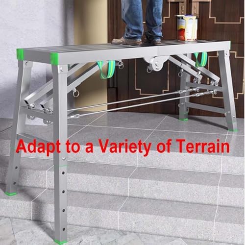Plataforma de trabajo multiusos ajustable y taburete plegable portátil de 200x40 cm 6