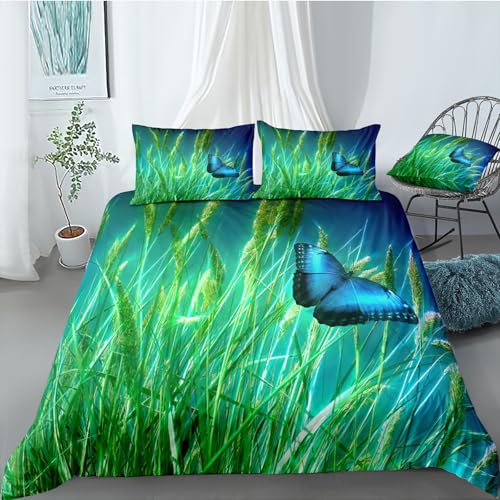 Housse de couette 240x260 cm herbe 3d microfibres parure lit papillon