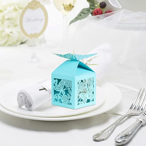 Miniatura 8 de Cajas cortadas con láser, 50 unidades, cajas de regalo plegables con diseño de mariposa, cajas de regalo de boda, caja de dulces de encaje con