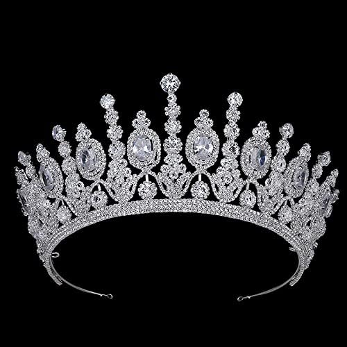 Hair Jewelry Crown Tiaras for Women Bridal Classical Crowns Elliptical Wedding Big Crown for Women,Sliver