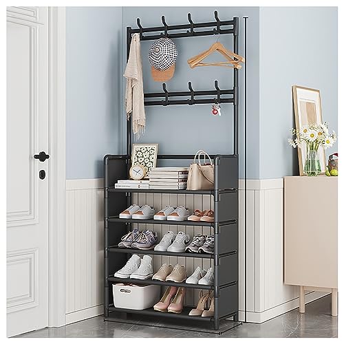 Meuble de rangement pour chaussures à 5 niveaux avec banc d'entrée et porte-manteau intégré