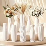 10-Piece 8 Inch White Ceramic Vases Set - Minimalist White Vases for Home Decor, Weddings, Pampas Grass & DIY Crafts | Rustic Matte White Ceramic Vases Bulk