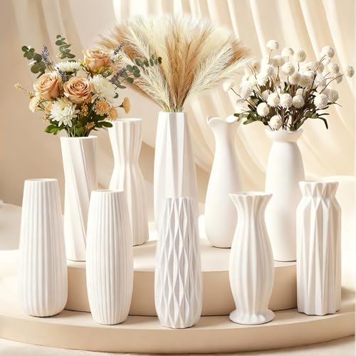 10-Piece 8 Inch White Ceramic Vases Set - Minimalist White