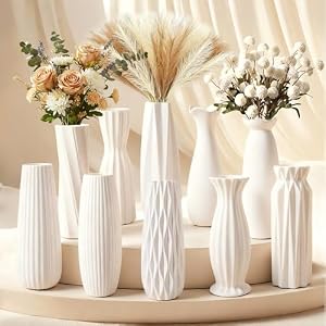 10-Piece 8 Inch White Ceramic Vases Set – Minimalist White Vases for Home Decor, Weddings, Pampas Grass & DIY Crafts | Rustic Matte White Ceramic Vases Bulk