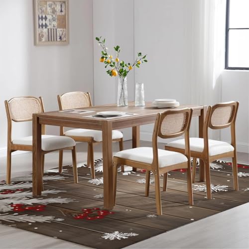 Tapis design moderne flocons de neige, textile de sol raffiné baies rouges